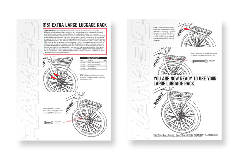 Rambo Bikes instruction manual design and illustration