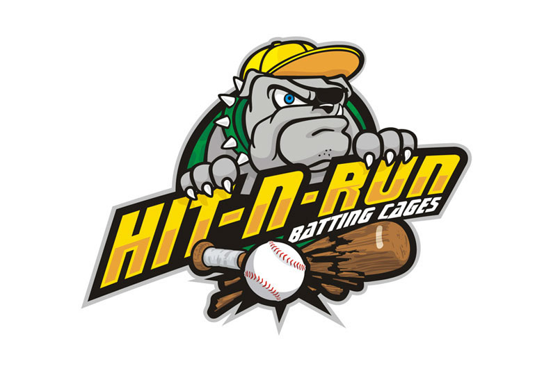Hit-n-Run Batting Cages illustration and logo design